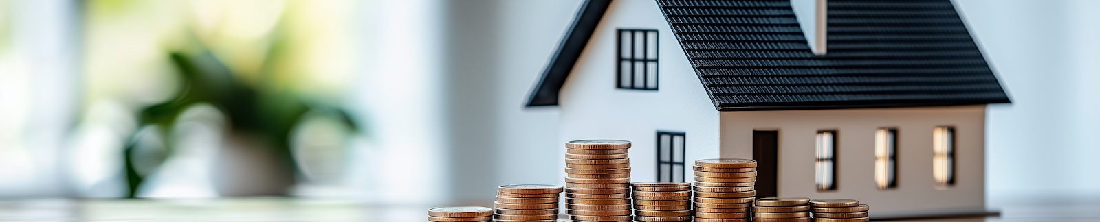 Miniature house with stacked coins | Homes at Berry Ridge